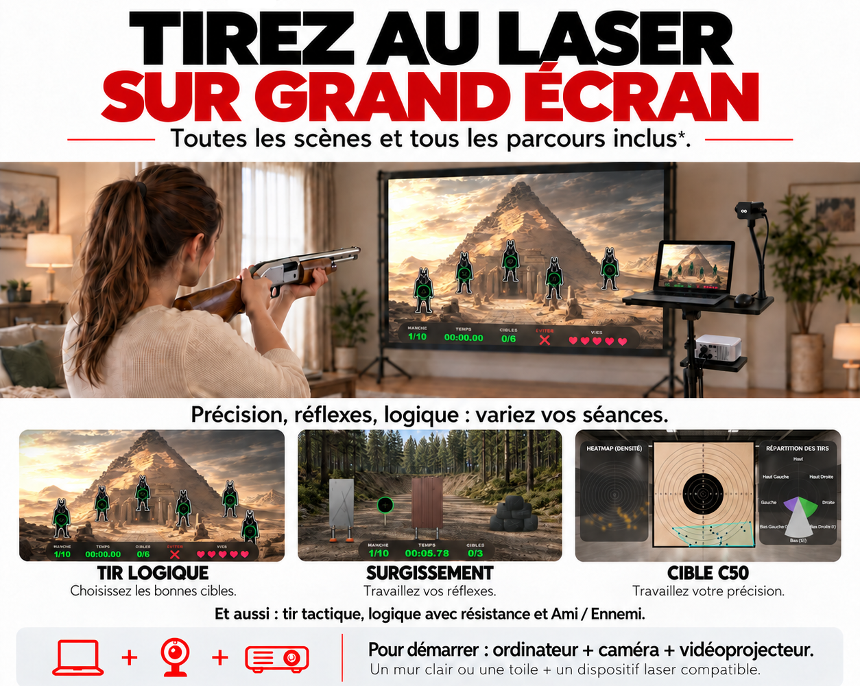 Tirez au laser sur grand écran - Toutes les scènes et tous les parcours inclus