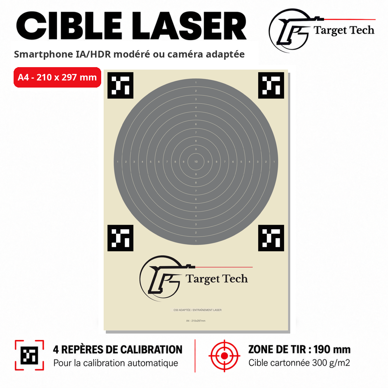 Cible laser Target Tech A4 aimantée - Calibration automatique